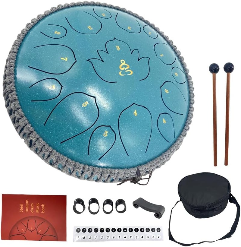 YoungMonic Steel Tongue Drum 13 Inches 15 Notes D Major Steel Drums Rain Chimes for Outside Percussion Instrument with Drum Mallets and Carry Bag - Image 1